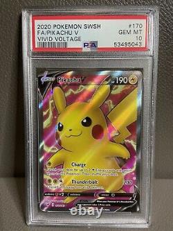 2020 Pokemon Vivid Voltage 170/185 Full Art Pikachu V Ultra Rare PSA 10 GEM MINT