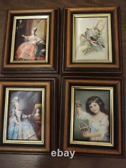 4 x Vintage Rare 1990's Consort Silk Pictures Wood Framed 13.5cm x 11 cm x 4