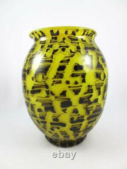 Antique Loetz New Diaspora Rare Color Yellow & Black Art Glass Vase Vintage