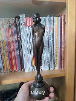 Bronze Art Deco Style Nude Lady GIRL holding Ball behind Back RARE
