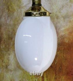 Ceiling Light Art Deco Rare Spheroid White Cased Glass Globe & New Brass Gallery