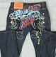 Christian Audigier Mens 31x34 Ed Hardy Embroidered Panther Art Premium Jeans New