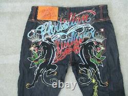 Christian Audigier Mens 31X34 Ed Hardy Embroidered Panther Art Premium Jeans New