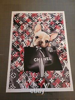 Death NYC 19x13 Signed Graffiti Pop Artist Rare. Chanel Bag French Bulldog. LV