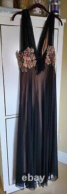 Ema Savahl Hand Painted Floral Ombre Dye Dress Black Garden Artwork Medium rare