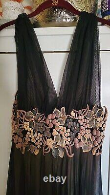 Ema Savahl Hand Painted Floral Ombre Dye Dress Black Garden Artwork Medium rare