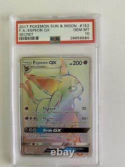 Espeon GX PSA10 Secret Rainbow Rare Full Art 152/149 Pokemon Sun & Moon