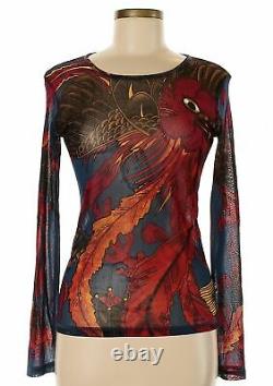 Jean Paul Gaultier Mesh Top Rare Rooster Tropical Bird Print $900 Size M New