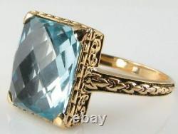 Large 9ct 9k Gold Rare Blue Topaz Art Deco Edwardian Ins Ring Free Size