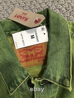 Levi's Rare Neon Lime Green Denim Acid Wash Trucker Jacket Men's Sz Medium M NWT