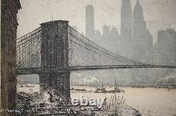 Luigi Kasimir Etching Brooklyn Bridge, New York City Signed Original, FINE Rare