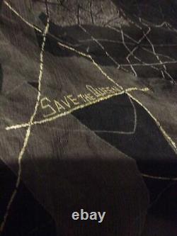 New Save The Queen Long Black Print Maxi Dress Gown Rare Unusual Designer Silk L