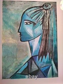 Original Painting Picasso Blue Woman Style Rare Profile Not Lithograph Print