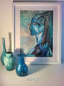 Original Painting Picasso Blue Woman Style Rare Profile Not Lithograph Print