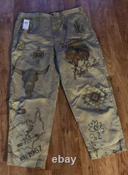 Polo Ralph Lauren RARE American Frontier Western Graphics Chinos Pant Size 36x32