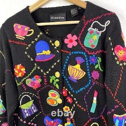 RARE 1998 Michael Simon New York Sweater Fancy Women Pop Art VTG 90s Woman's XL