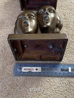 RARE Art Deco 1930s FRANKART New York Cast Metal Singing Head Bookends Am Dram