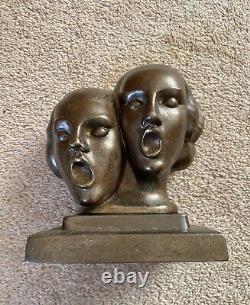 RARE Art Deco 1930s FRANKART New York Cast Metal Singing Head Bookends Am Dram