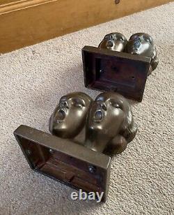 RARE Art Deco 1930s FRANKART New York Cast Metal Singing Head Bookends Am Dram