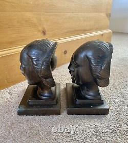 RARE Art Deco 1930s FRANKART New York Cast Metal Singing Head Bookends Am Dram