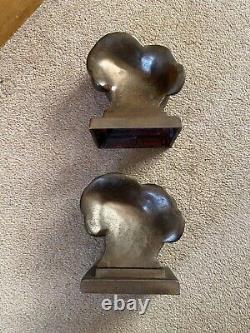 RARE Art Deco 1930s FRANKART New York Cast Metal Singing Head Bookends Am Dram