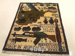 RARE GENUINE AFGHAN WAR RUG & Wall Hanging Hand knotted Wool Unique Tribal Art