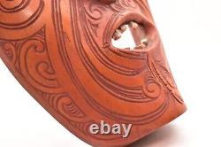 RARE Maori Carved Wood Parata Mask New Zealand TEETH & HAIR Tribal Art