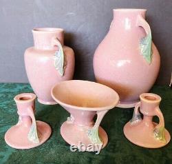 ROSEVILLE Pottery Rare Tuscany Series Two Vases, Compote, C-Stick's Set 1928