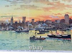 Rare Antique 1896 NEW YORK SKY LINE by Charles Graham 20 x 7 NYC Art Litho