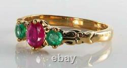 Rare Combo 9ct Gold Ruby & Emerald Art Deco Ins Trilogy Ring Free Resize