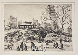 Rare Gifford Reynolds Beal, Winter Central Park NYC 1928 Drypoint Etching signed