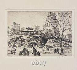 Rare Gifford Reynolds Beal, Winter Central Park NYC 1928 Drypoint Etching signed
