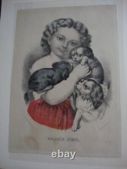 Rare Hand Colored Currier/Ives Lithograph Print C. 1865 PAPA'S PET