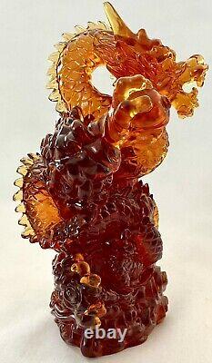 Rare Liuli New WorkShop Amber Art Glass Chinese Dragon LE 513/998 Signed