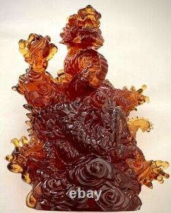 Rare Liuli New WorkShop Amber Art Glass Chinese Dragon LE 513/998 Signed
