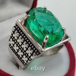 Rare Square shape Fluorite Natural Green Emerald Ring Sterling Silver 925
