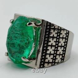 Rare Square shape Fluorite Natural Green Emerald Ring Sterling Silver 925