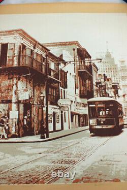 Rare Vintage 1947 New Orleans Art Print Serigraph Bourbon St Desire Street Car
