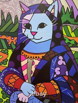 Romero Britto Mona Cat (Metallic) New Custom FRAMED ART PRINT RARE Lisa Animal