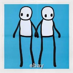 STIK Holding Hands BLUE Poster Print WITH Hackney Today Newspaper -Rare Athentic