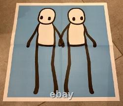 STIK Holding Hands BLUE Poster Print WITH Hackney Today Newspaper -Rare Athentic