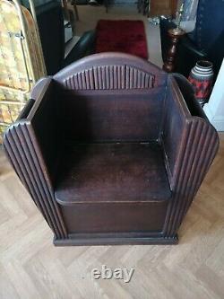 Superb 30's Rare Art Deco Oak Hall Chair With Storage. MUST SEE