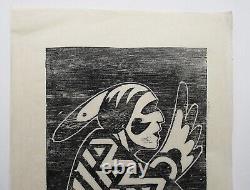 Ted Pavatea Rare 1970s Woodcut Print Listed Native American Hopi-Tewa Artist