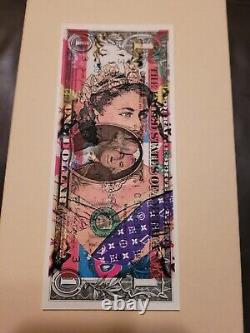 U. S 1 dollar bill Real Pop Art Original Signed Death NYC. Queen Elizabeth RARE