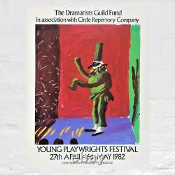 Affiche rare et originale du Festival des Jeunes Dramaturges de David Hockney de 1982, style rétro.