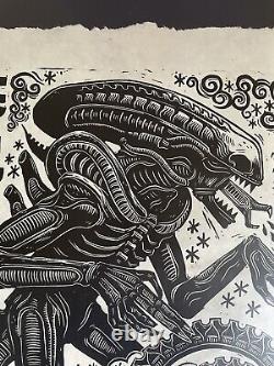 Alien Attaque Peter Mondo Linocut Affiche 117/120 Étrangers Rares