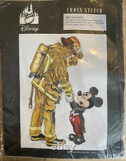 Art Of Disney Fireman And Mickey Compted Cross Stitch Kit Rare Walt Disney World