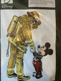 Art Of Disney Fireman And Mickey Compted Cross Stitch Kit Rare Walt Disney World