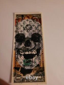 Billet de 1 dollar américain en véritable art pop original signé Mort NYC Rare Diamond Skull Art