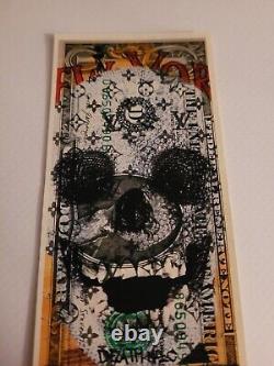 Billet de 1 dollar américain en véritable art pop original signé Mort NYC Rare Diamond Skull Art